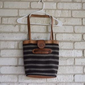 Vintage Striped Wool and Leather Shoulder Bag